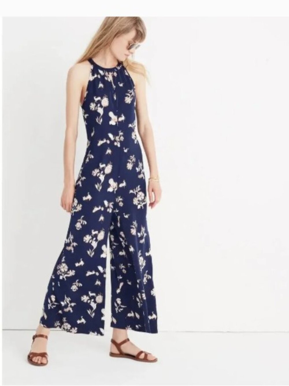 Madewell Wide Leg Satin Jumpsuit in Menagerie Folklore Print Nightfall M